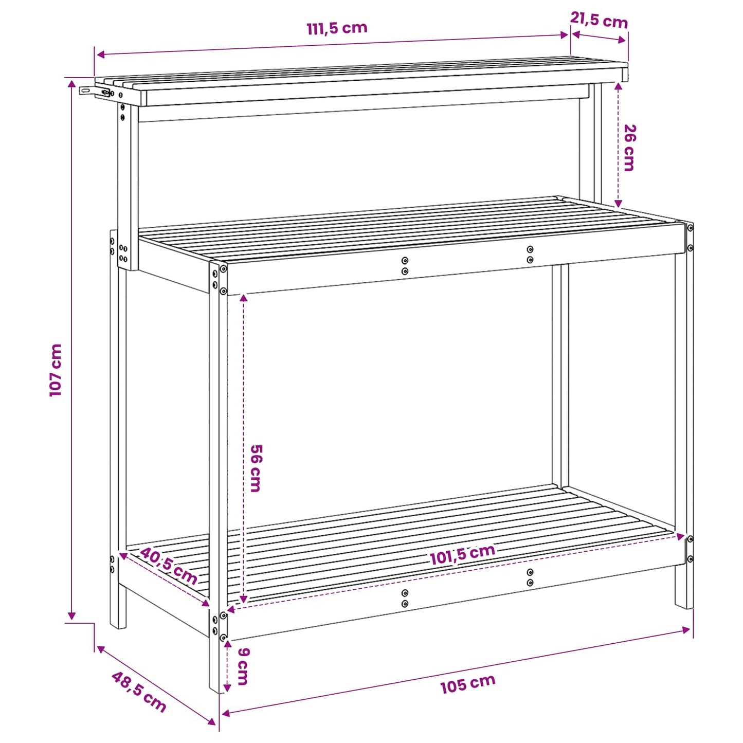 Outdoor Potting Bench 111.5 x 48.5 x 107 cm Solid Acacia Wood