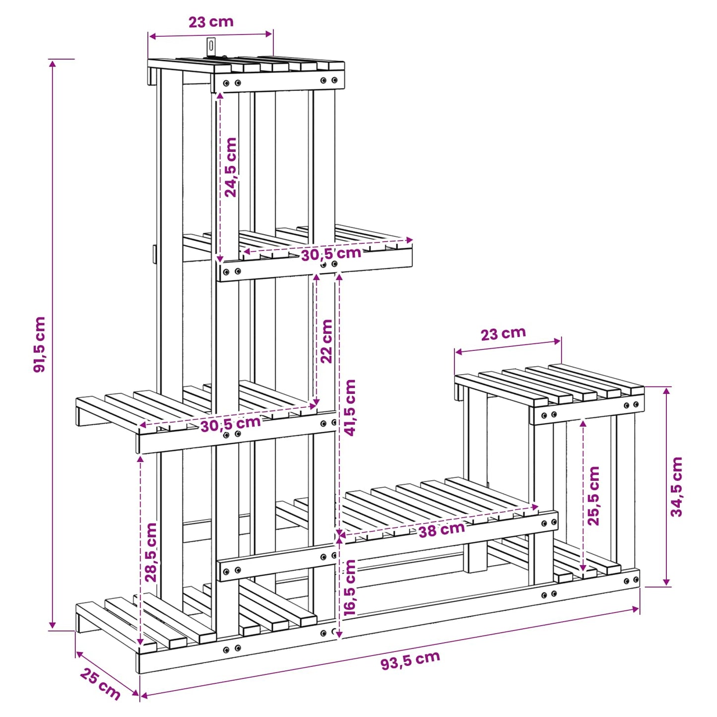 Plant Stand Natural 93.5 x 25 x 91.5 cm Solid Acacia Wood