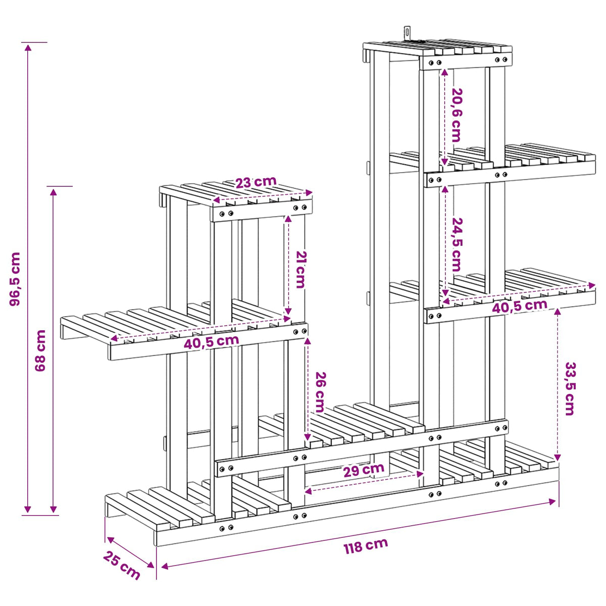 Plant Stand White 118 x 25 x 96.5 cm Solid Acacia Wood