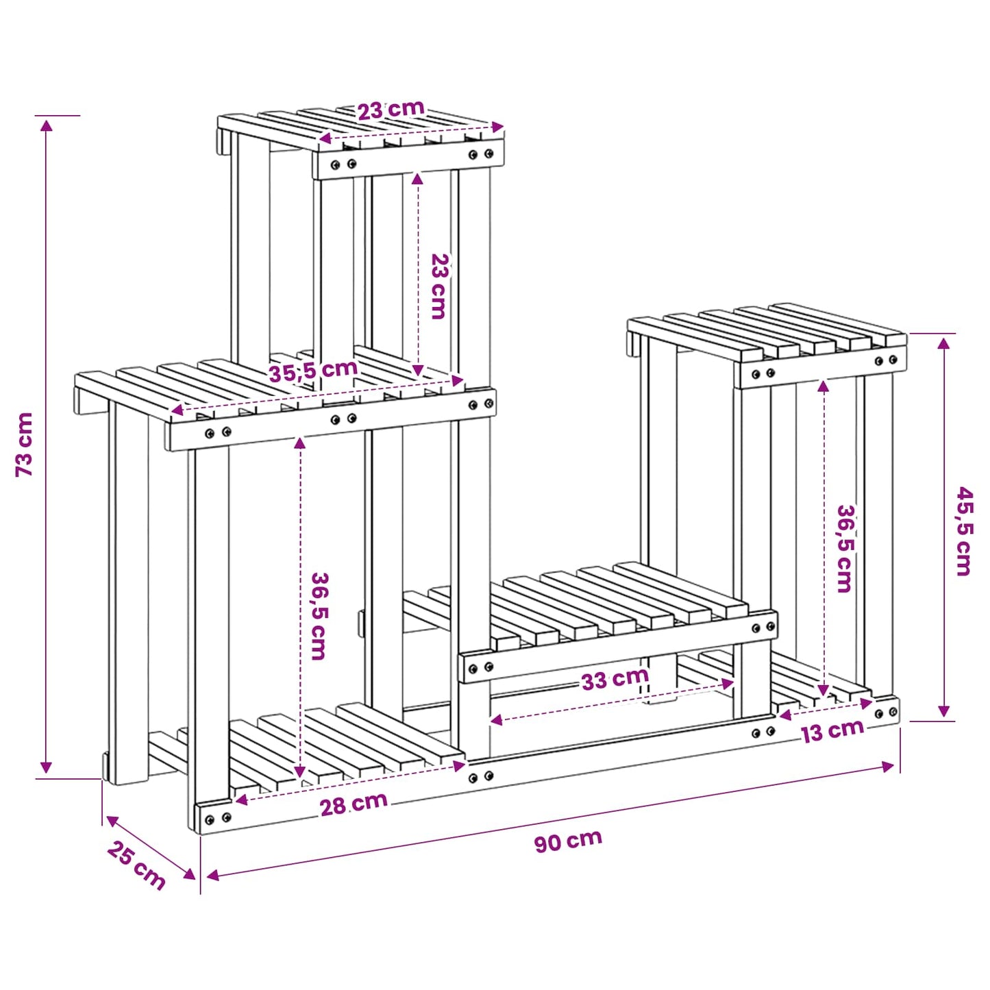 Plant Stand White 90 x 25 x 73 cm Solid Acacia Wood