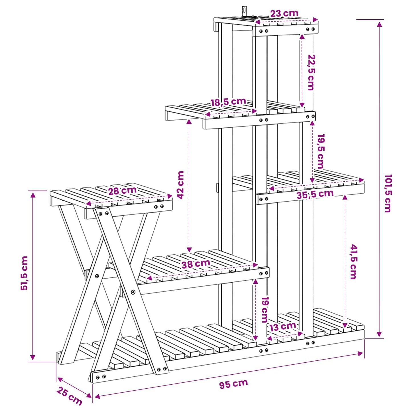 Plant Stand White 95 x 25 x 101.5 cm Solid Acacia Wood