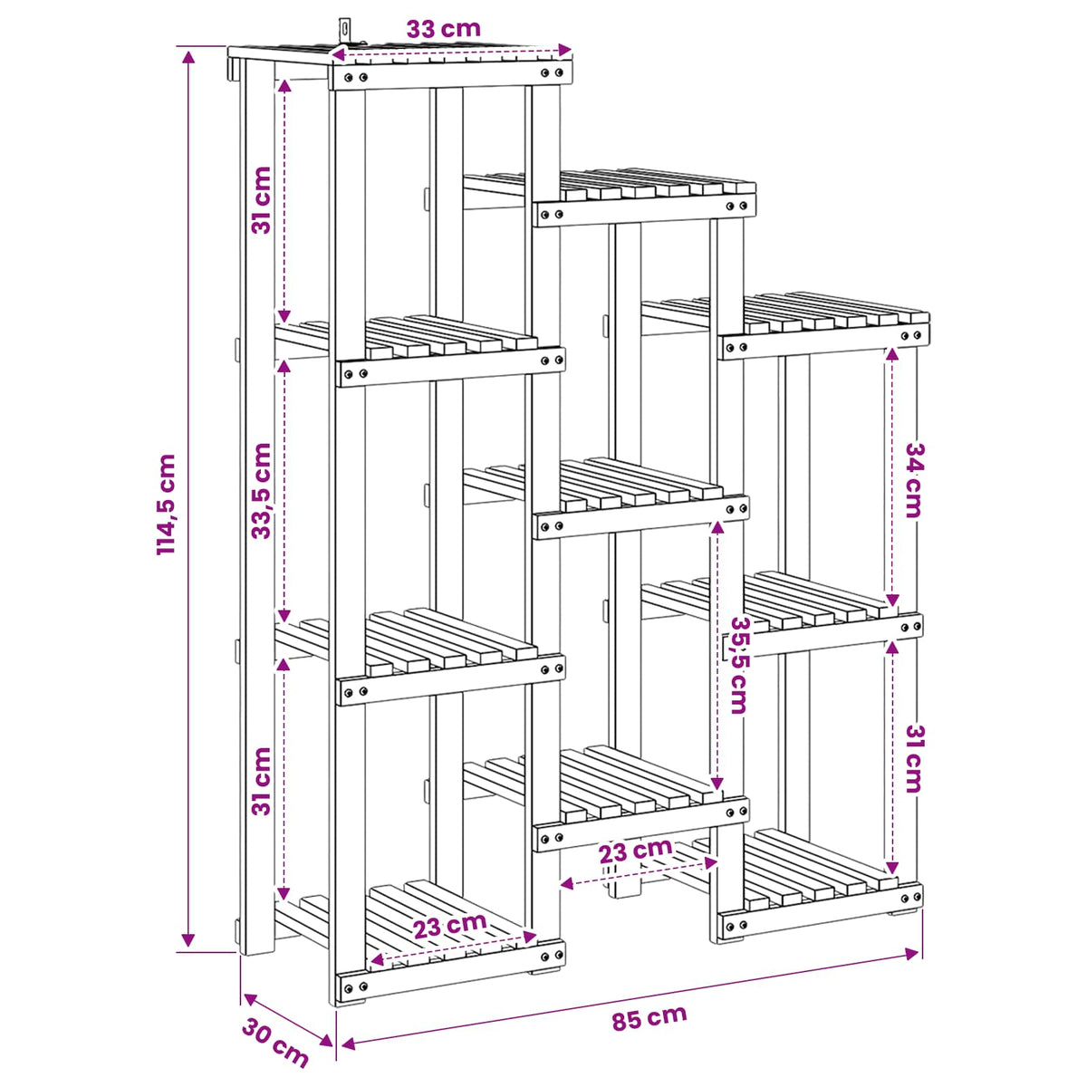 Plant Stand White 85 x 30 x 114.5 cm Solid Acacia Wood