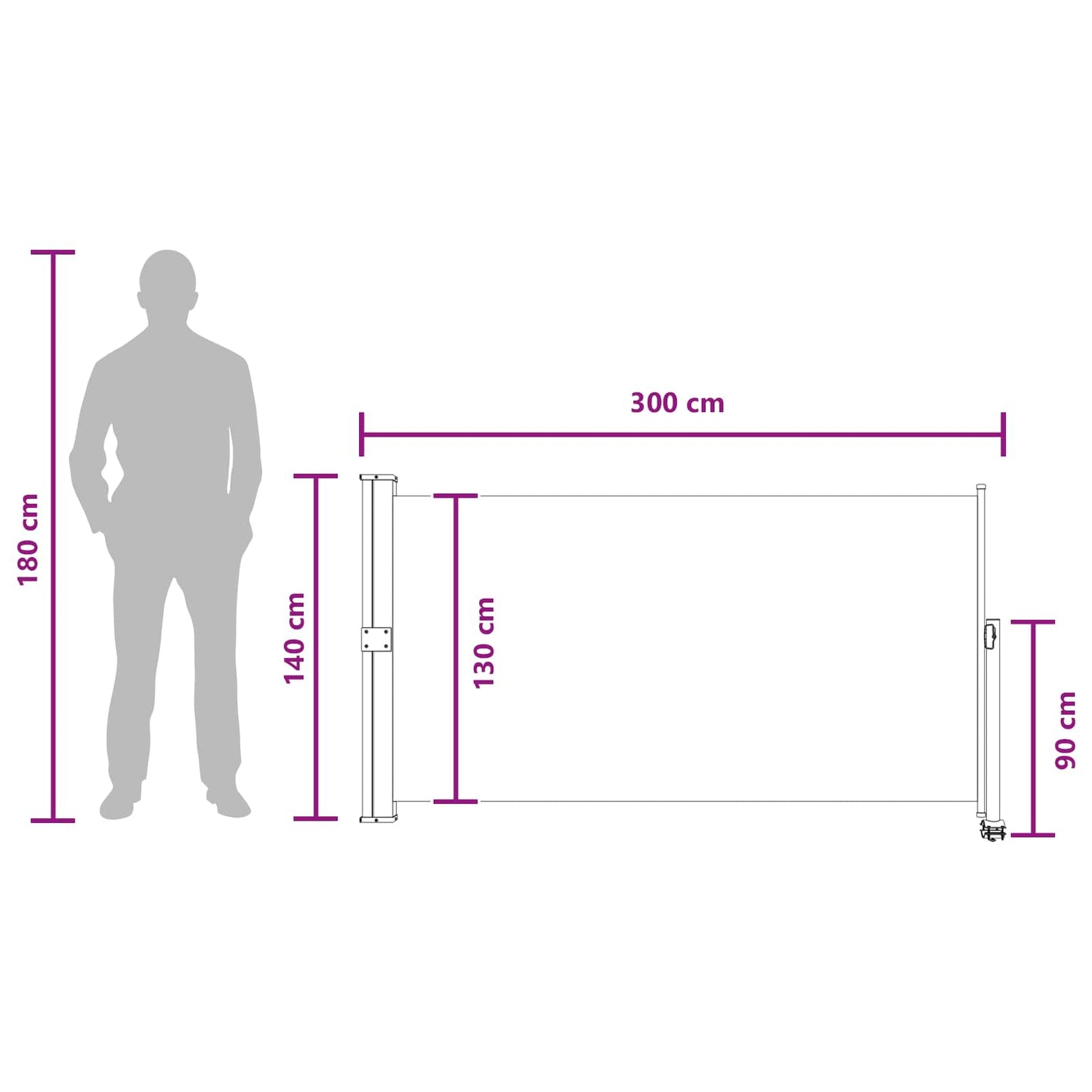 Side Awning 140 x 300 cm 100% polyester iron steel Rectangular