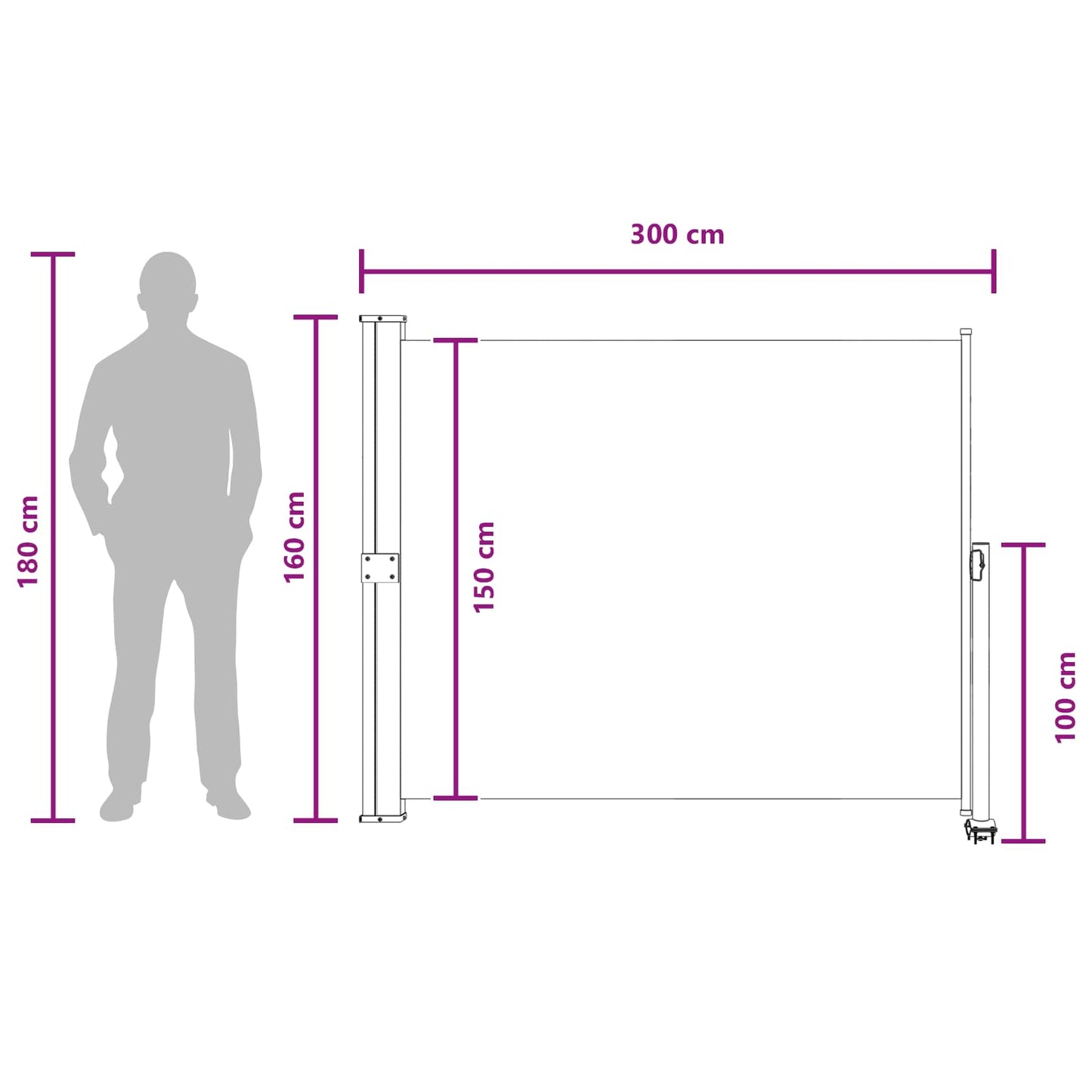 Side Awning 160 x 300 cm 100% polyester iron steel Rectangular