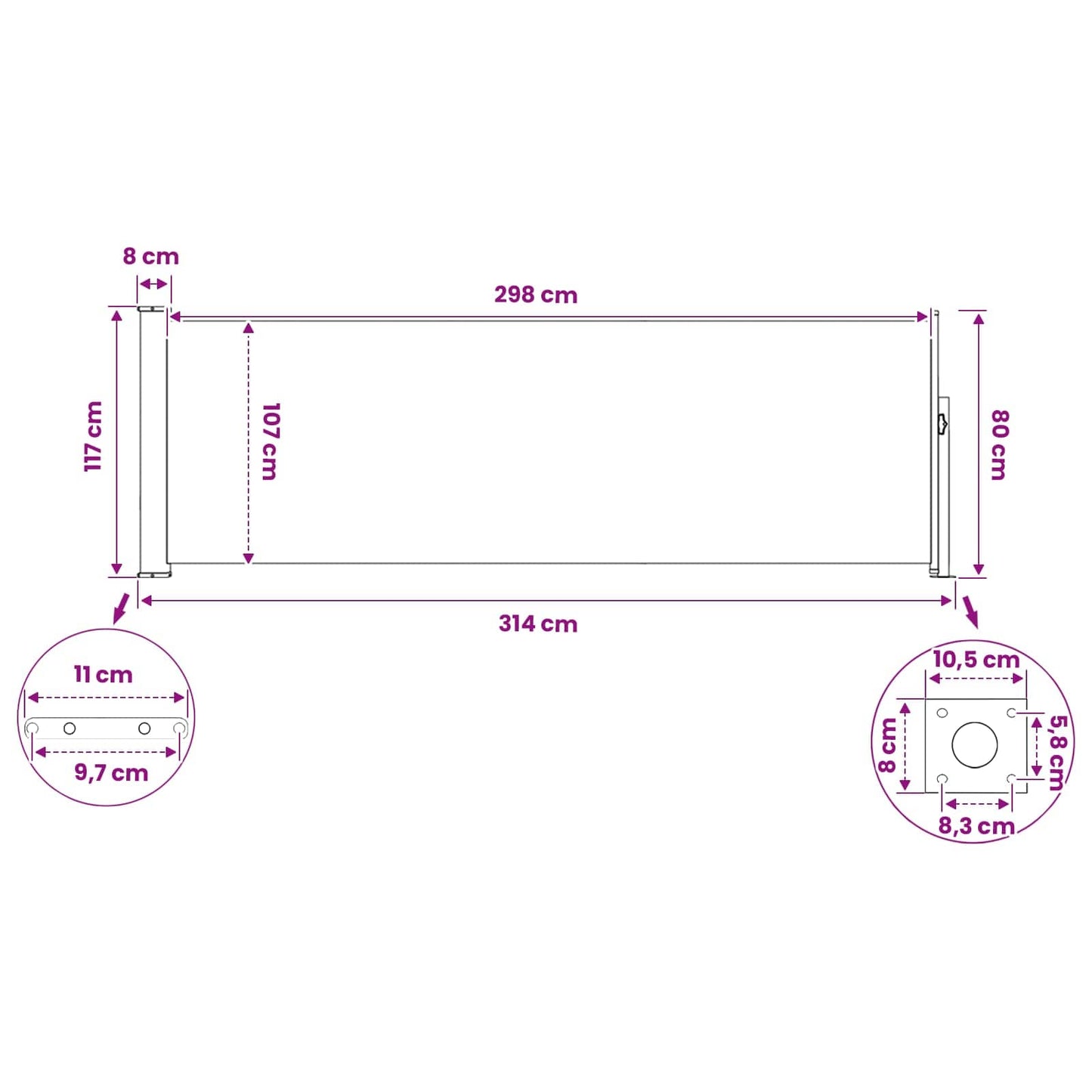 Retractable Side Awning Rectangular 120 x 300 cm Polyester