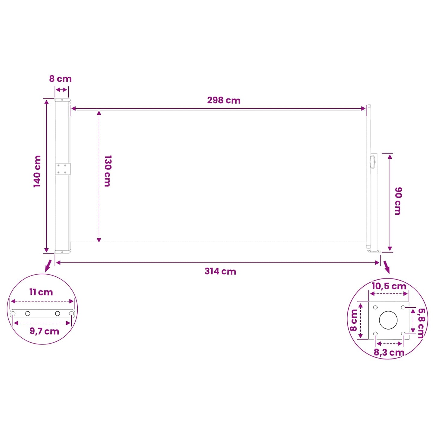 Retractable Side Awning Rectangular 140 x 300 cm