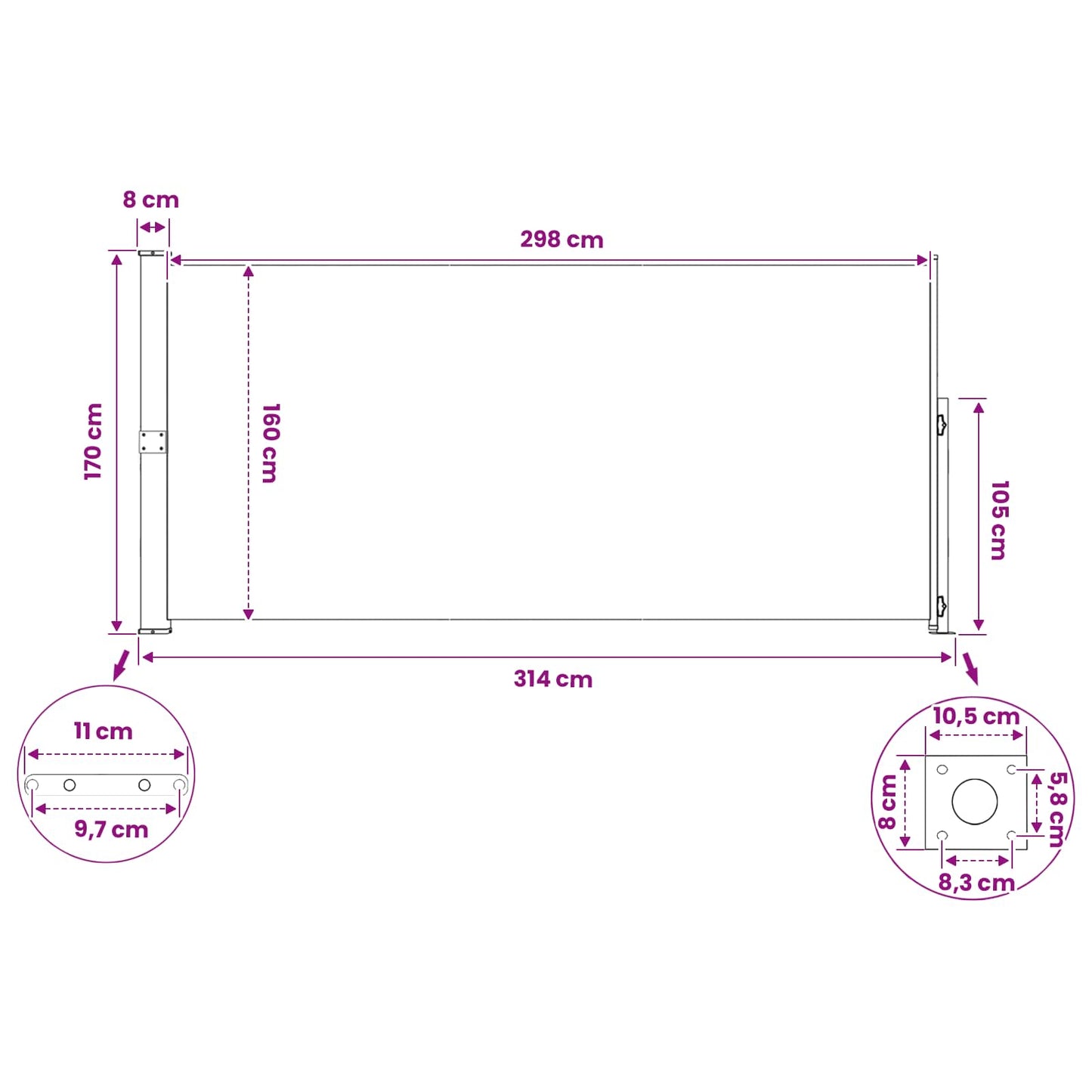 Retractable Side Awning Rectangular 170 x 300 cm Polyester