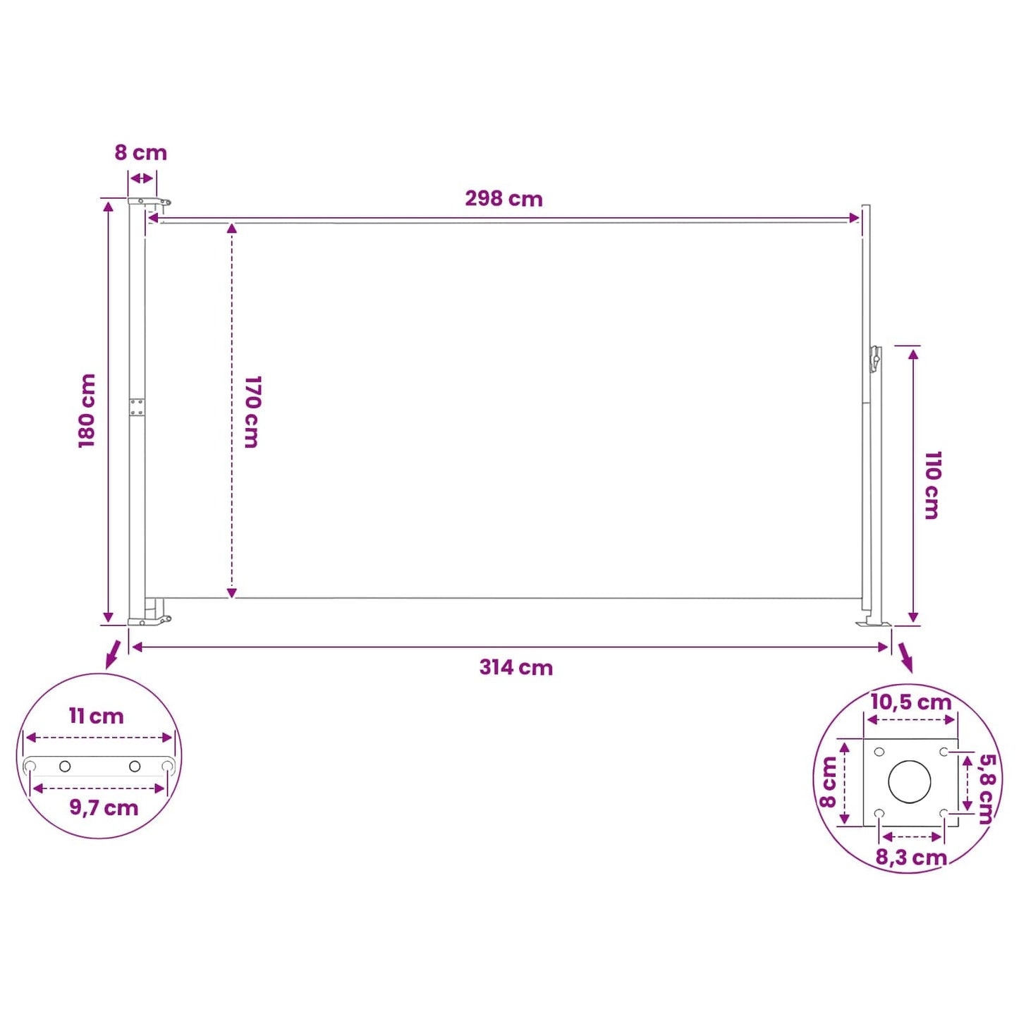 Retractable Side Awning Rectangular 180 x 300 cm Polyester