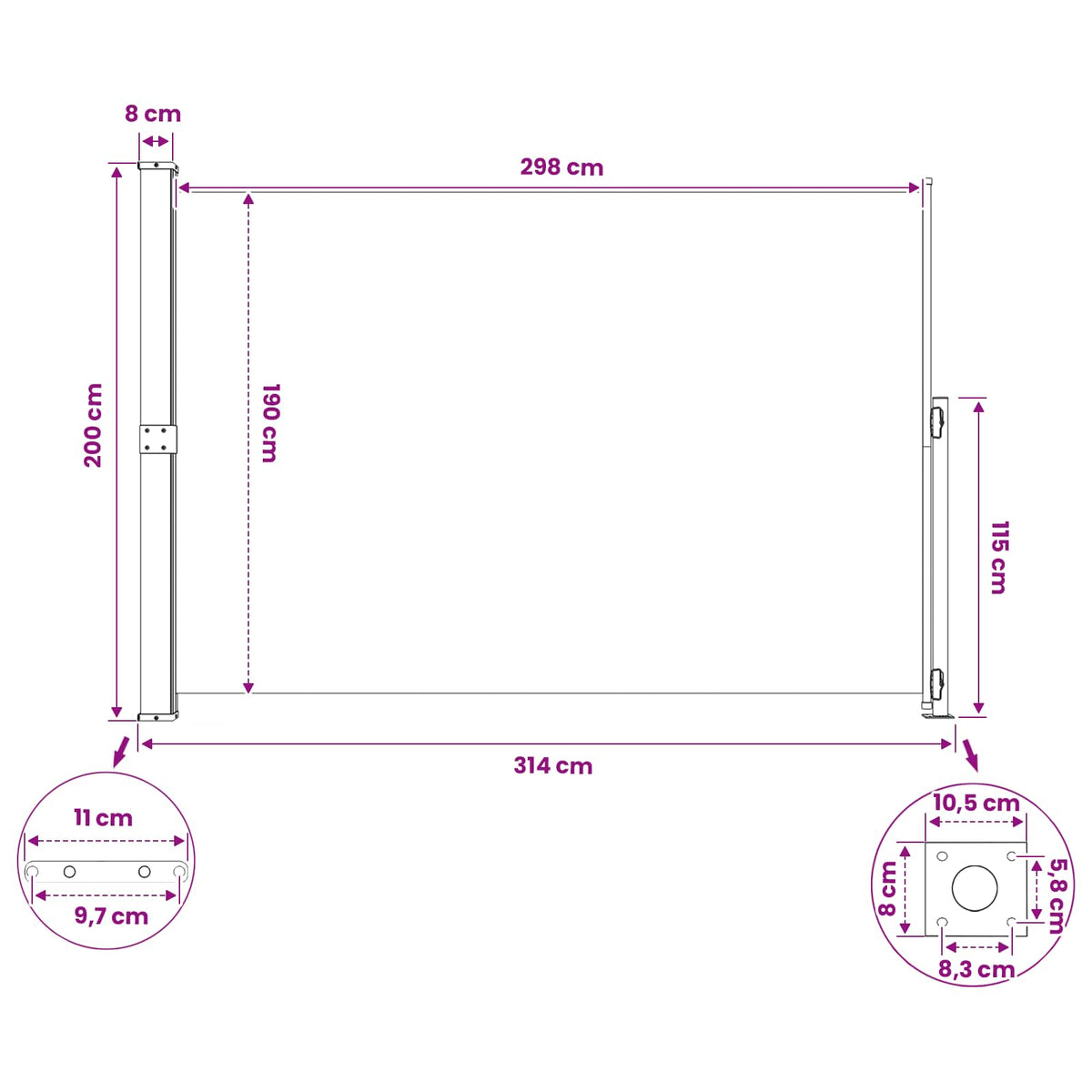 Retractable Side Awning Rectangular 200 x 300 cm