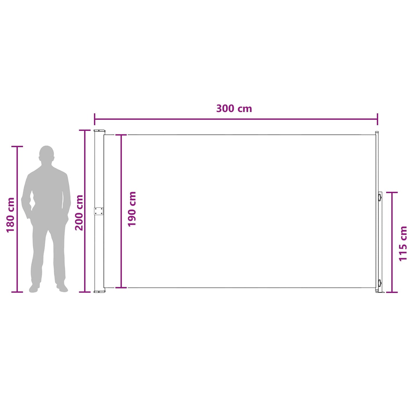 Retractable Side Awning 200 x 300 cm 100% polyester iron steel