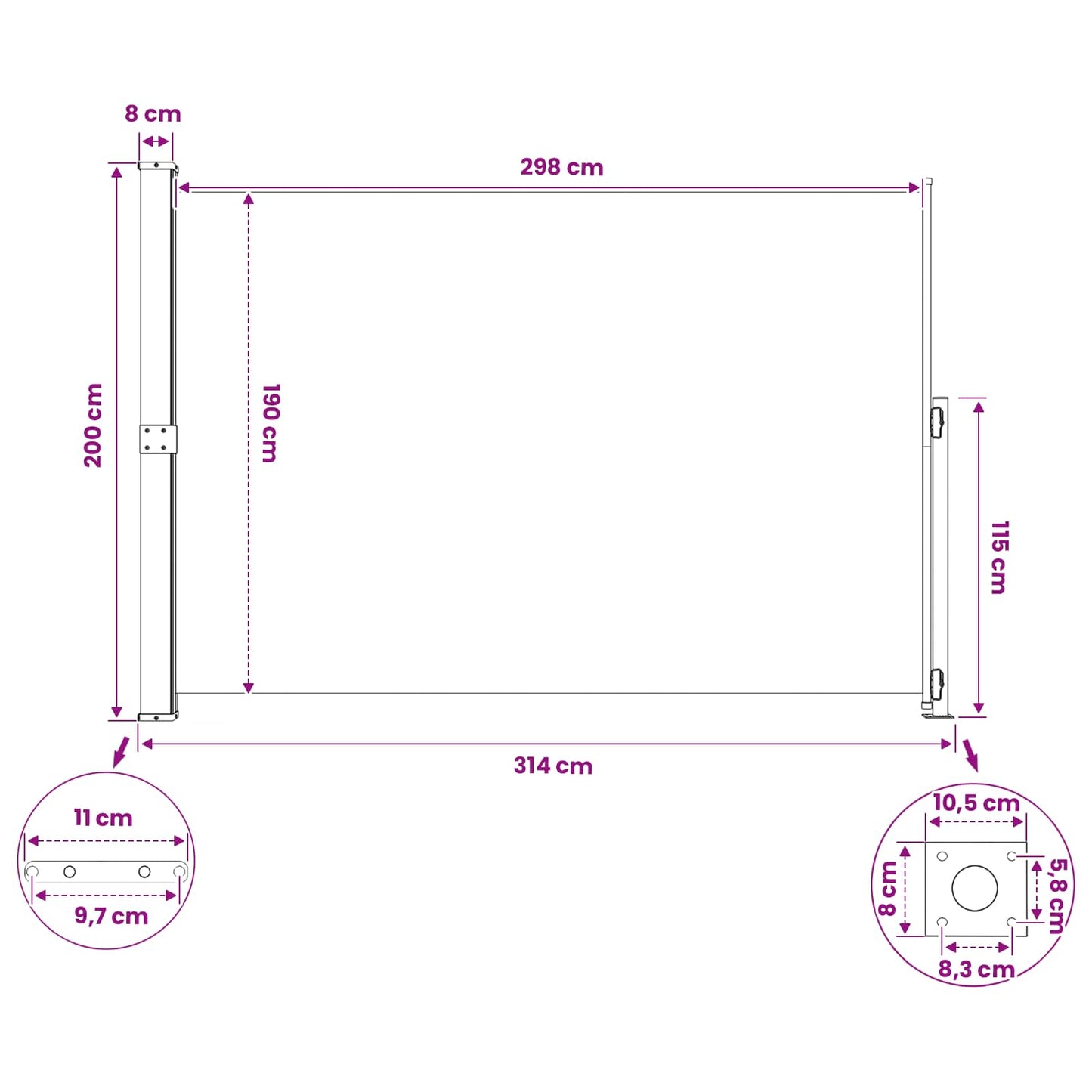 Retractable Side Awning Rectangular 200 x 300 cm