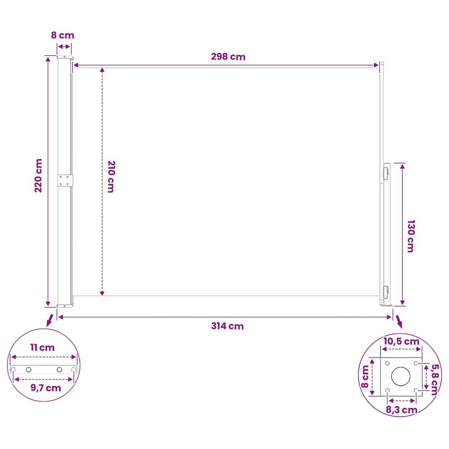 Retractable Side Awning Rectangular 220 x 300 cm Polyester