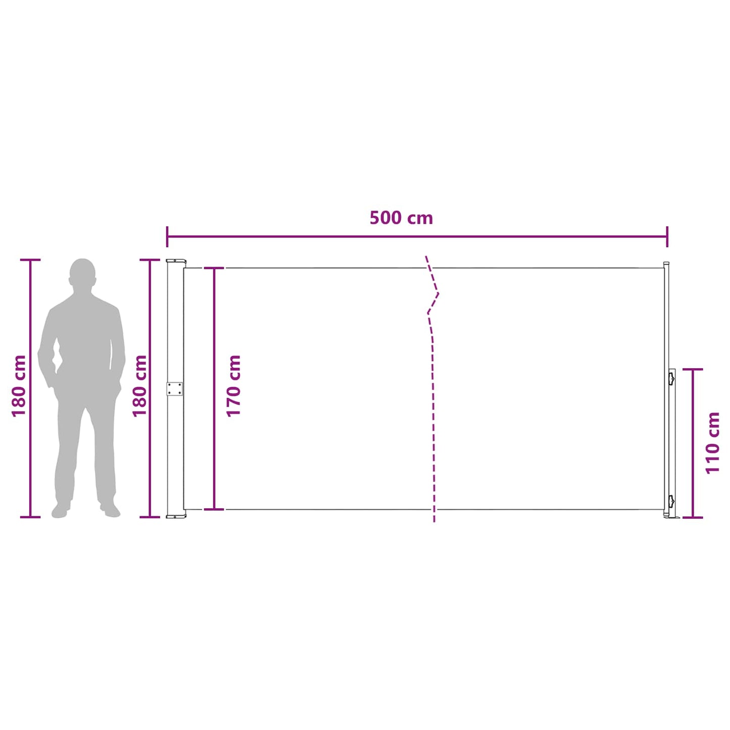 Retractable Side Awning 180 x 500 cm 100% polyester iron steel