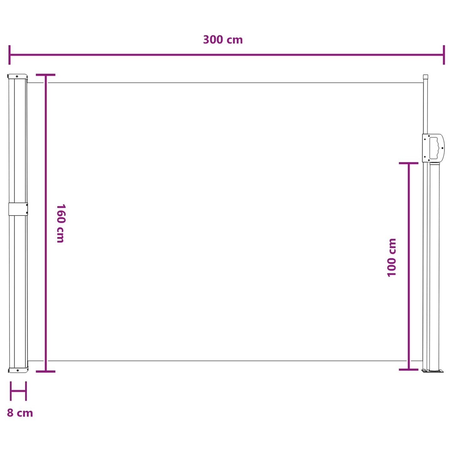 Retractable Side Awning 300 x 160 cm Polyester Rectangular Sand