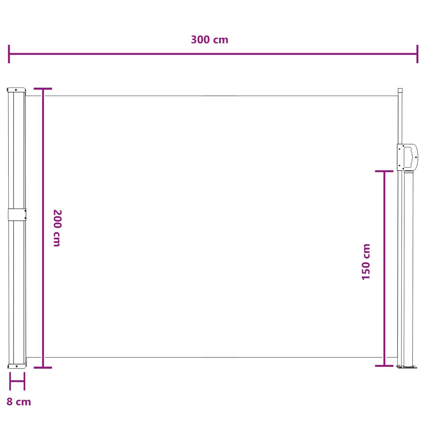 Retractable Side Awning 300 x 200 cm Polyester Rectangular Grey