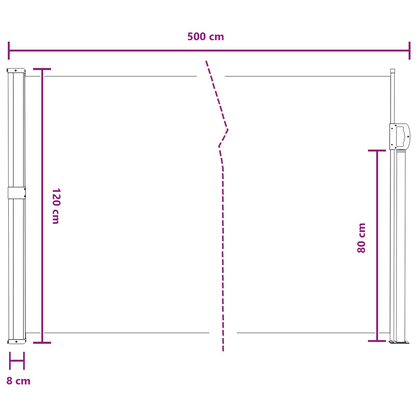 Retractable Side Awning 500 x 120 cm Polyester Rectangular Sand