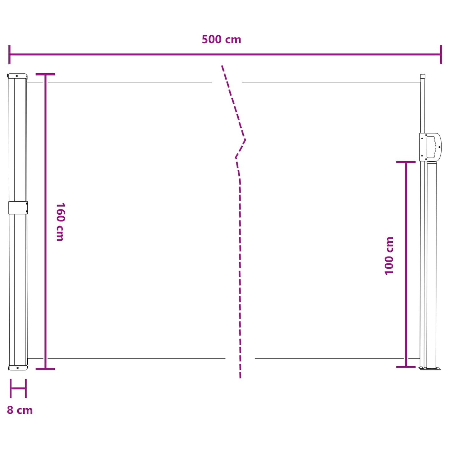 Retractable Side Awning 500 x 160 cm Polyester Rectangular Sand