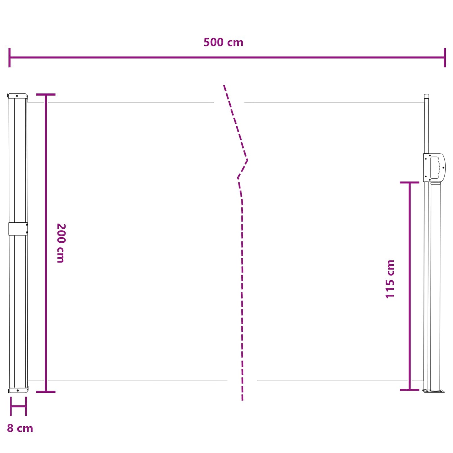 Retractable Side Awning 500 x 200 cm Polyester Rectangular Sand