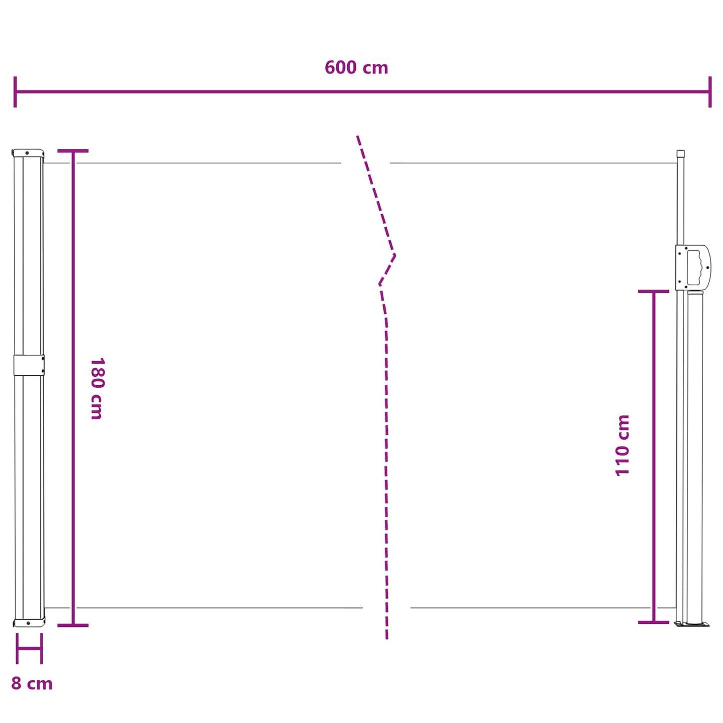 Retractable Side Awning 600 x 180 cm Polyester Rectangular Grey