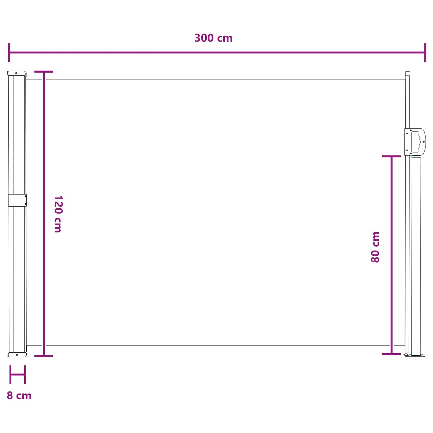 Retractable Side Awning 120 x 300 cm 100% polyester iron steel
