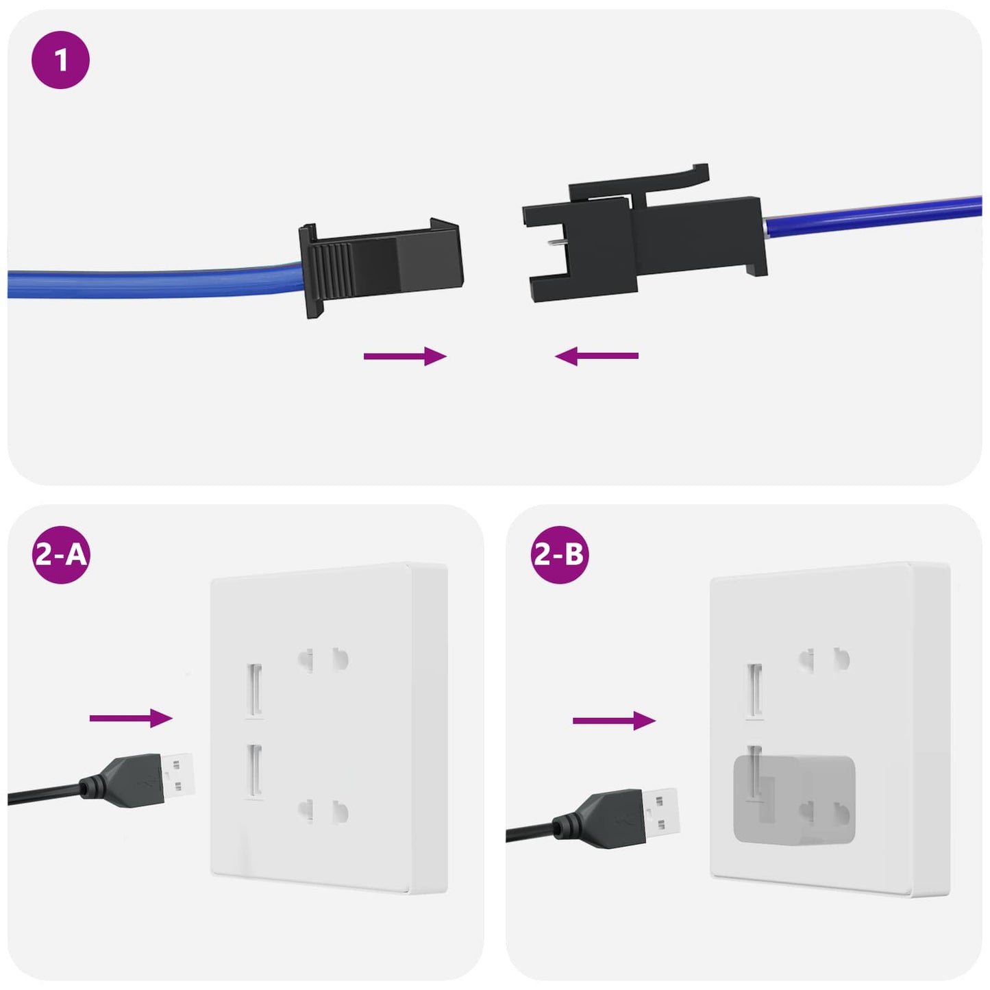 LED Strip 2 pcs Black and Transparent Copper and Plastic
