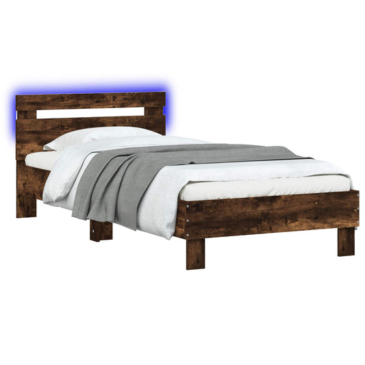 Bed Frame with LED Strip Lights Smoked Oak Engineered Wood