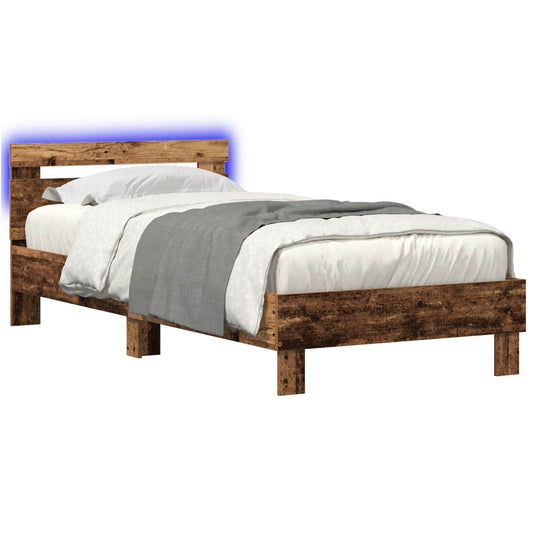 Bed Frame with LED Strip Lights Old Wood Engineered Wood