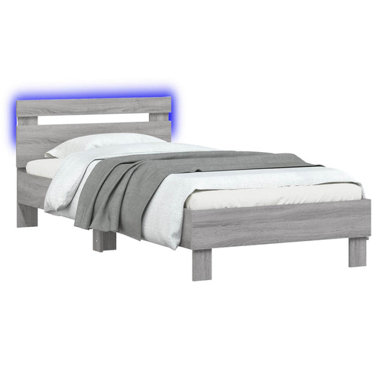 Bed Frame with LED Strip Lights Grey Sonoma Engineered Wood