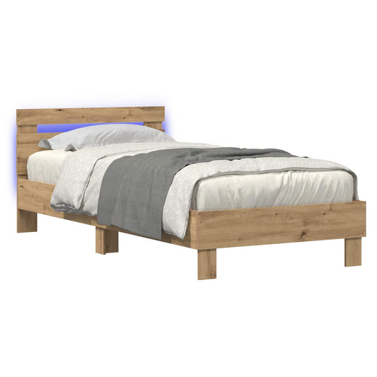 Bed Frame with LED Strip Lights Artisian Oak Engineered Wood