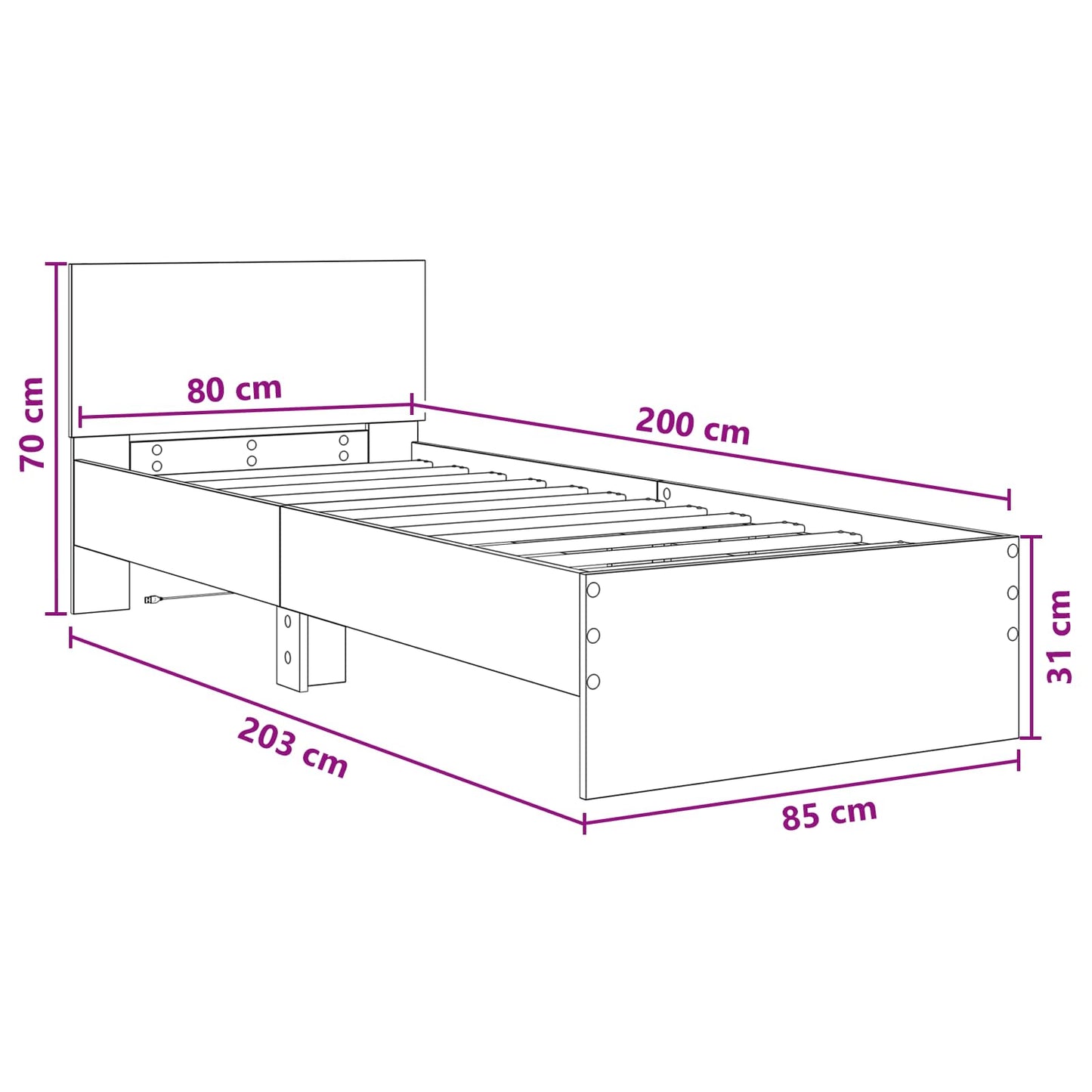 Bed Frame with LED Strip Lights Artisian Oak Engineered Wood