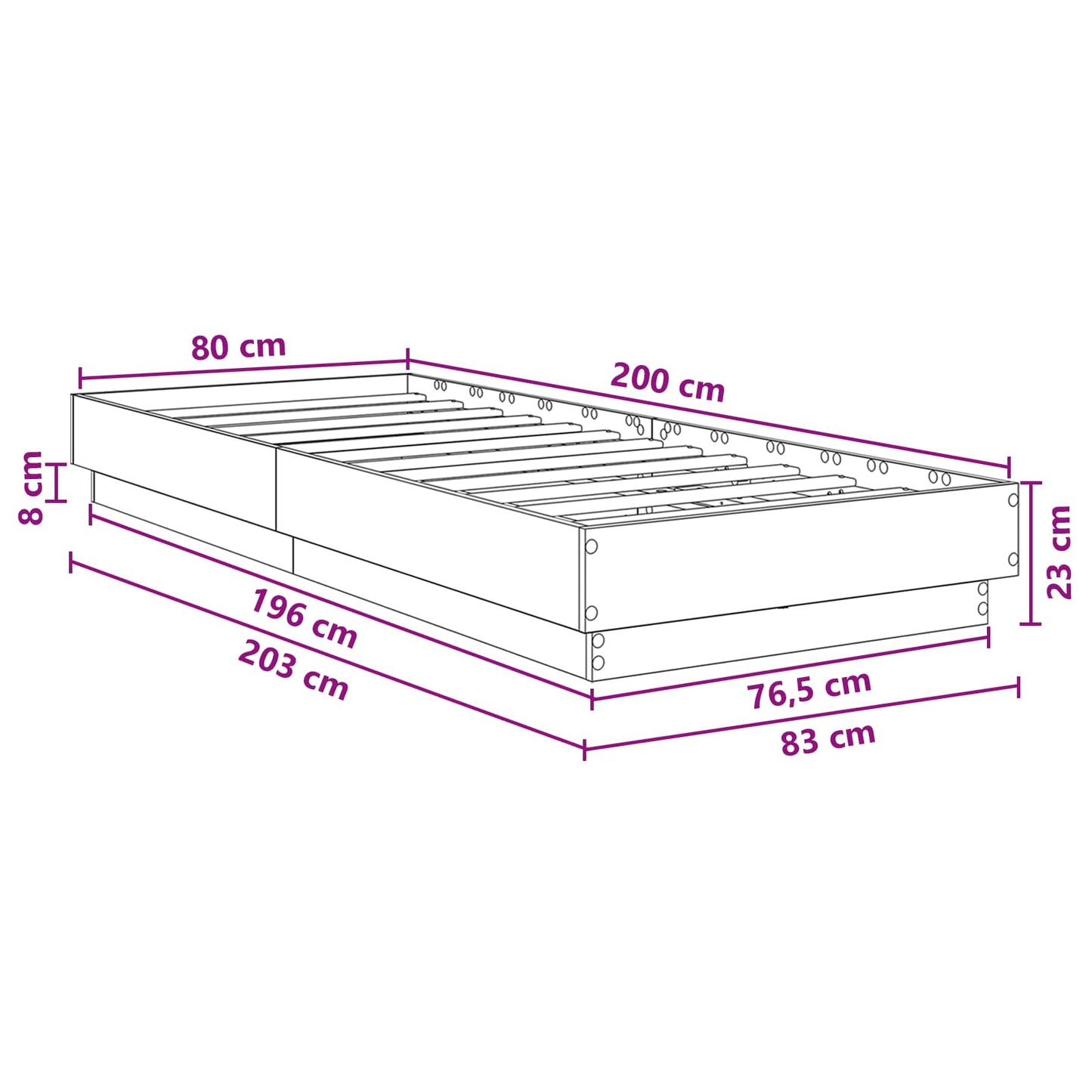 Bed Frame with LED Artisian Oak 80 x 200 cm Engineered Wood