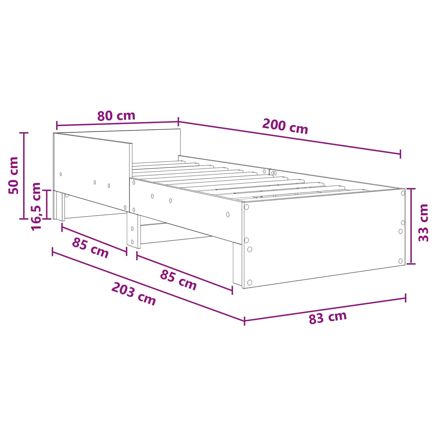 Bed Frame with Headboard Artisan Oak 80 x 200 cm