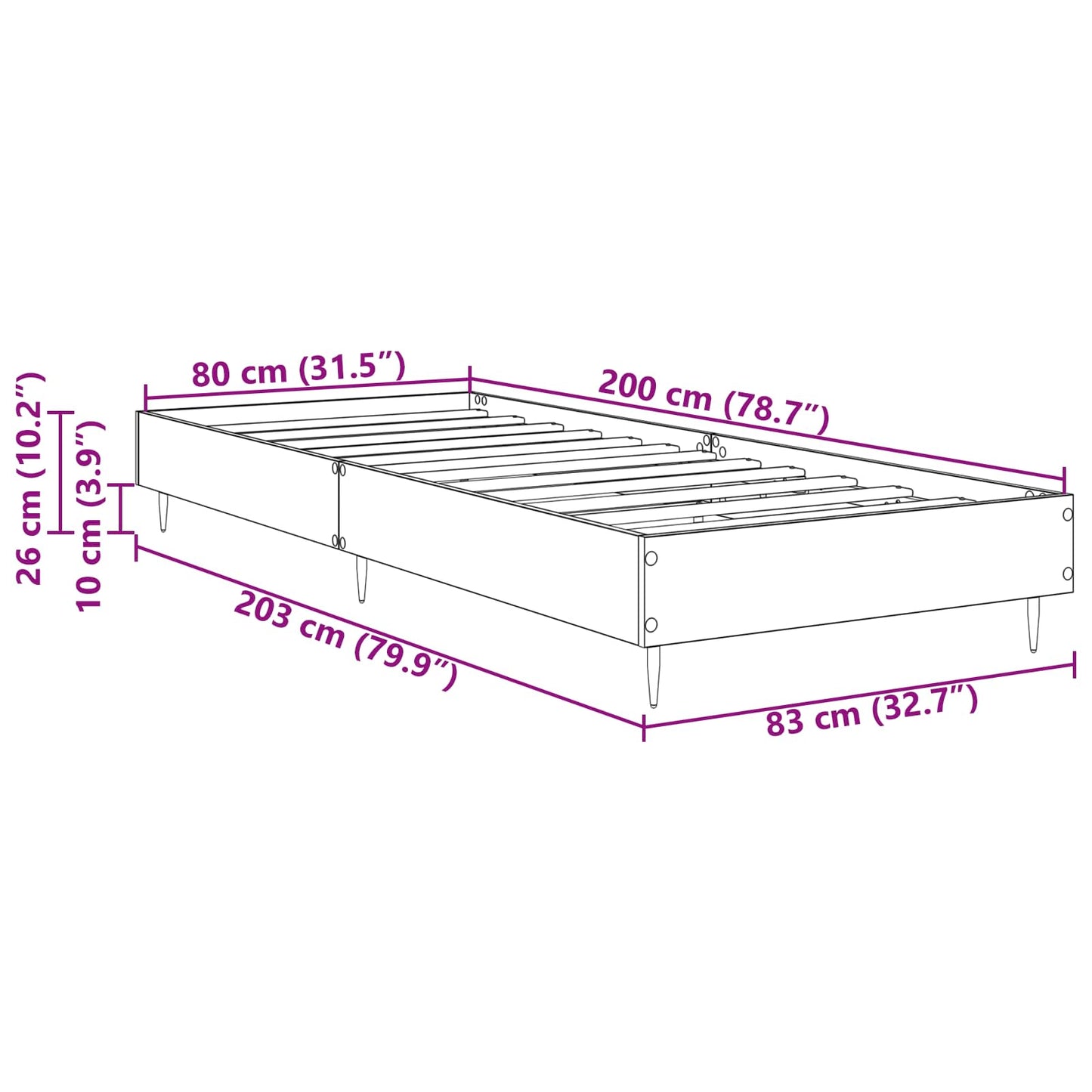 Bed Frame Sonoma Oak 80 x 200 cm Engineered Wood