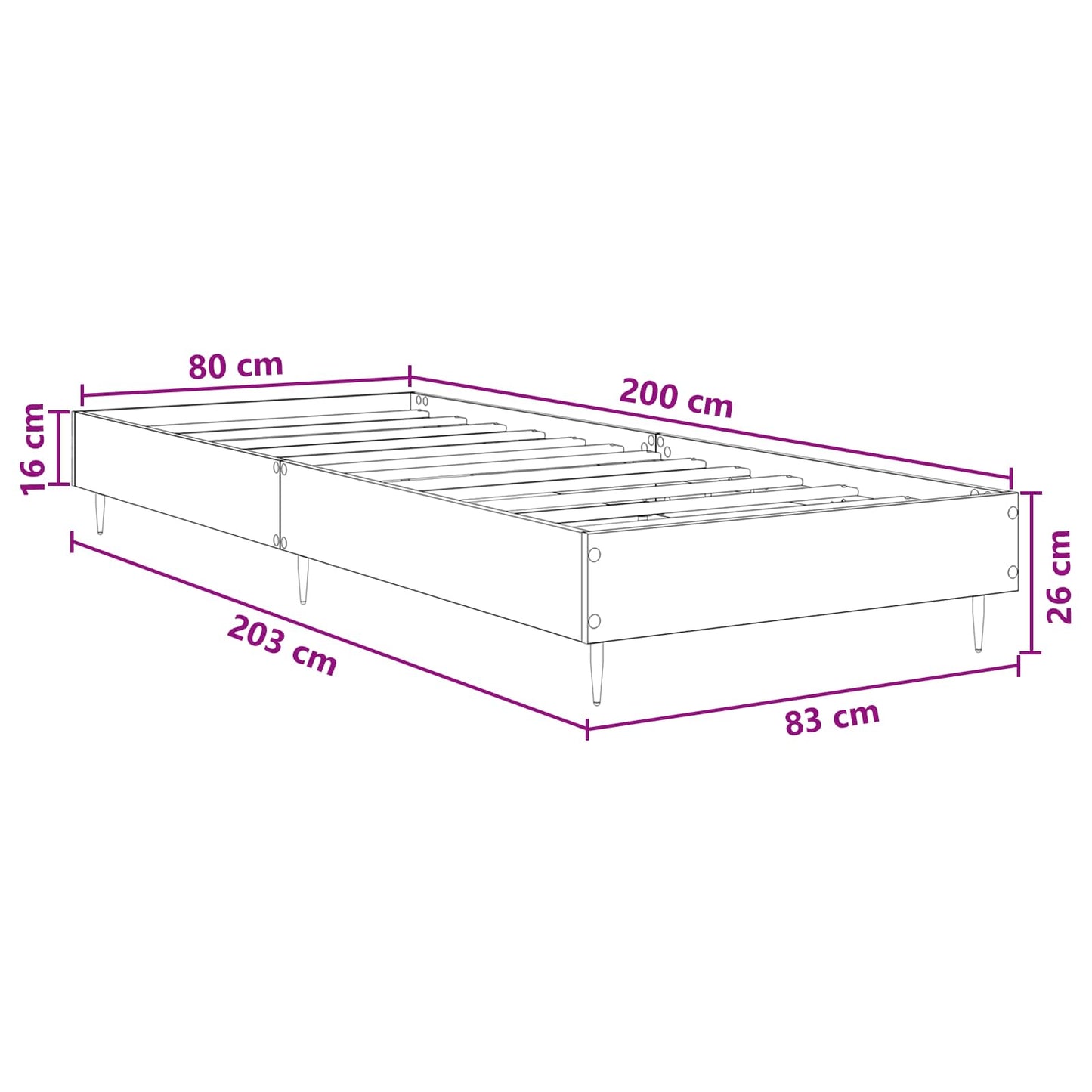 Bed Frame Artisian Oak 80 x 200 cm Engineered Wood
