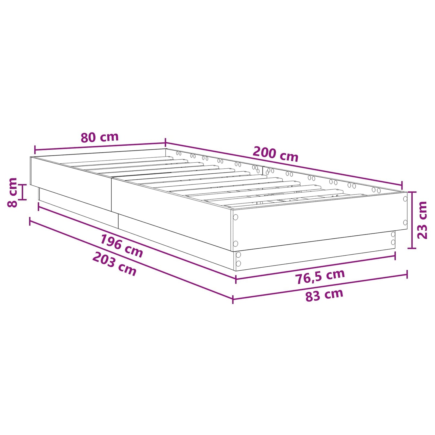 Floor Bed Frame Artisan Oak 80 x 200 cm Engineered Wood