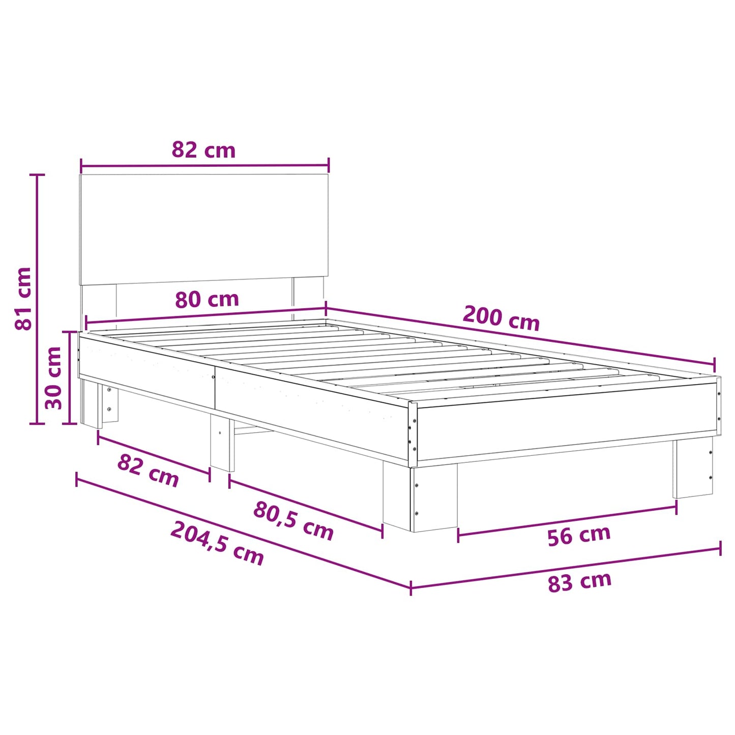 Bed Frame with Headboard Sonoma Oak 80 x 200 cm Engineered Wood