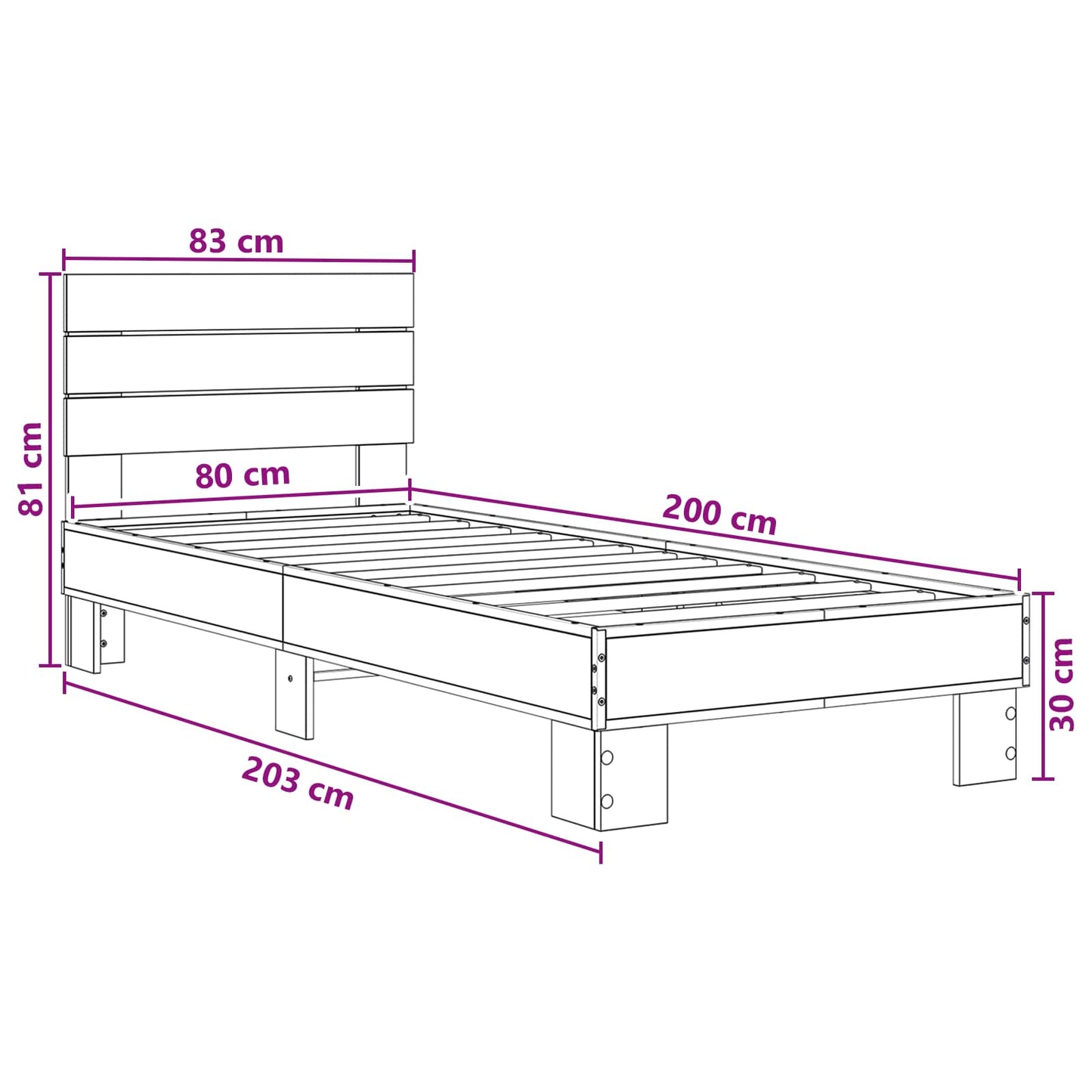 Bed Frame with Headboard Black Oak 80 x 200 cm Engineered Wood
