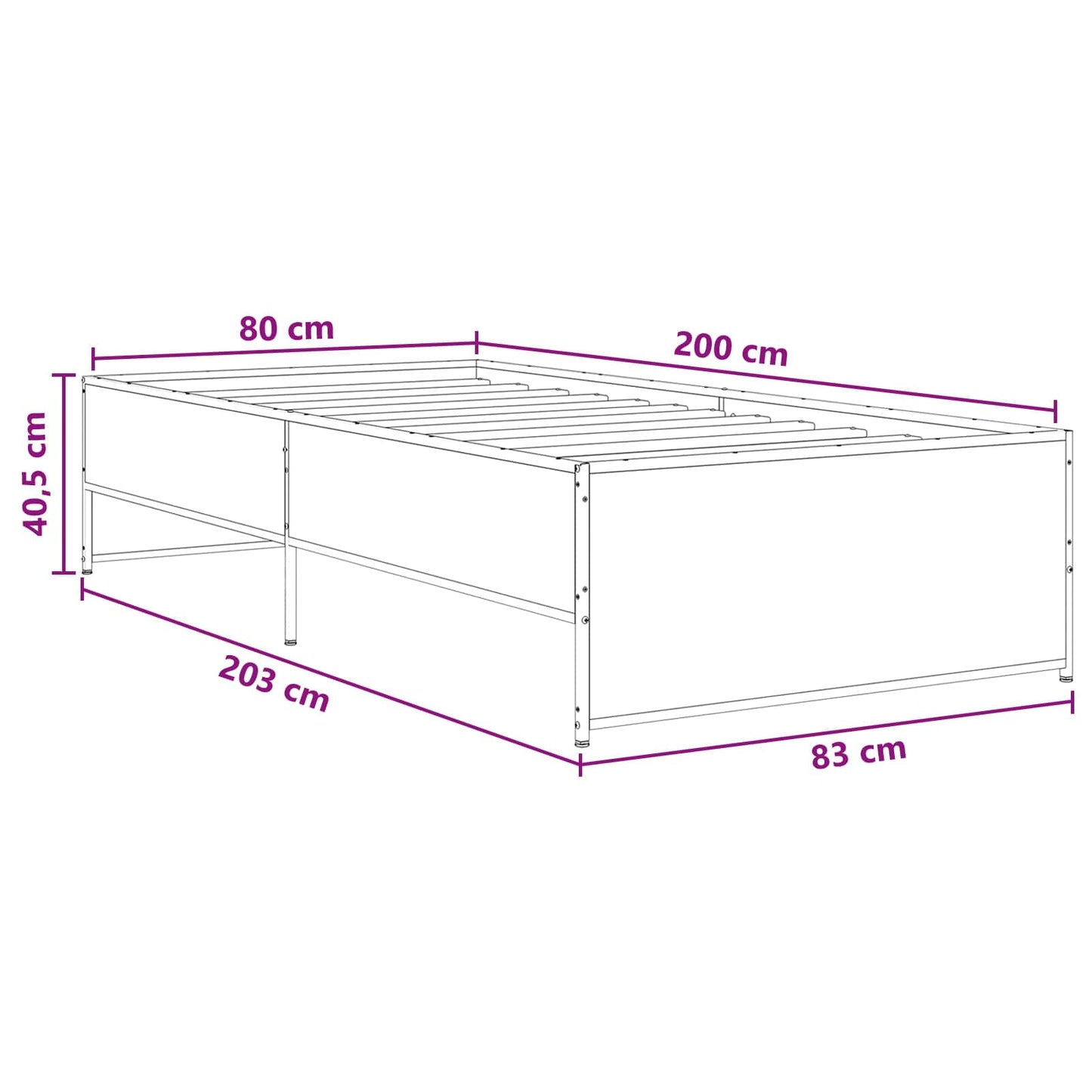 Bed Frame Grey Sonoma 80 x 200 cm Engineered Wood