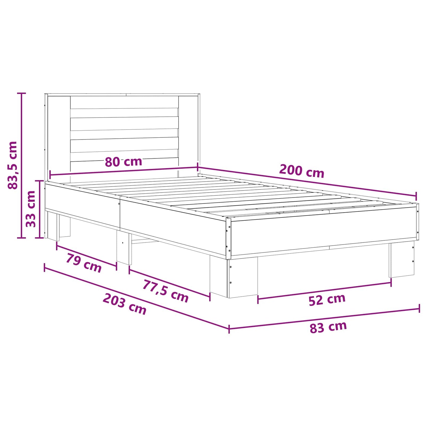 Bed Frame with Headboard Sonoma Oak 80 x 200 cm Engineered Wood