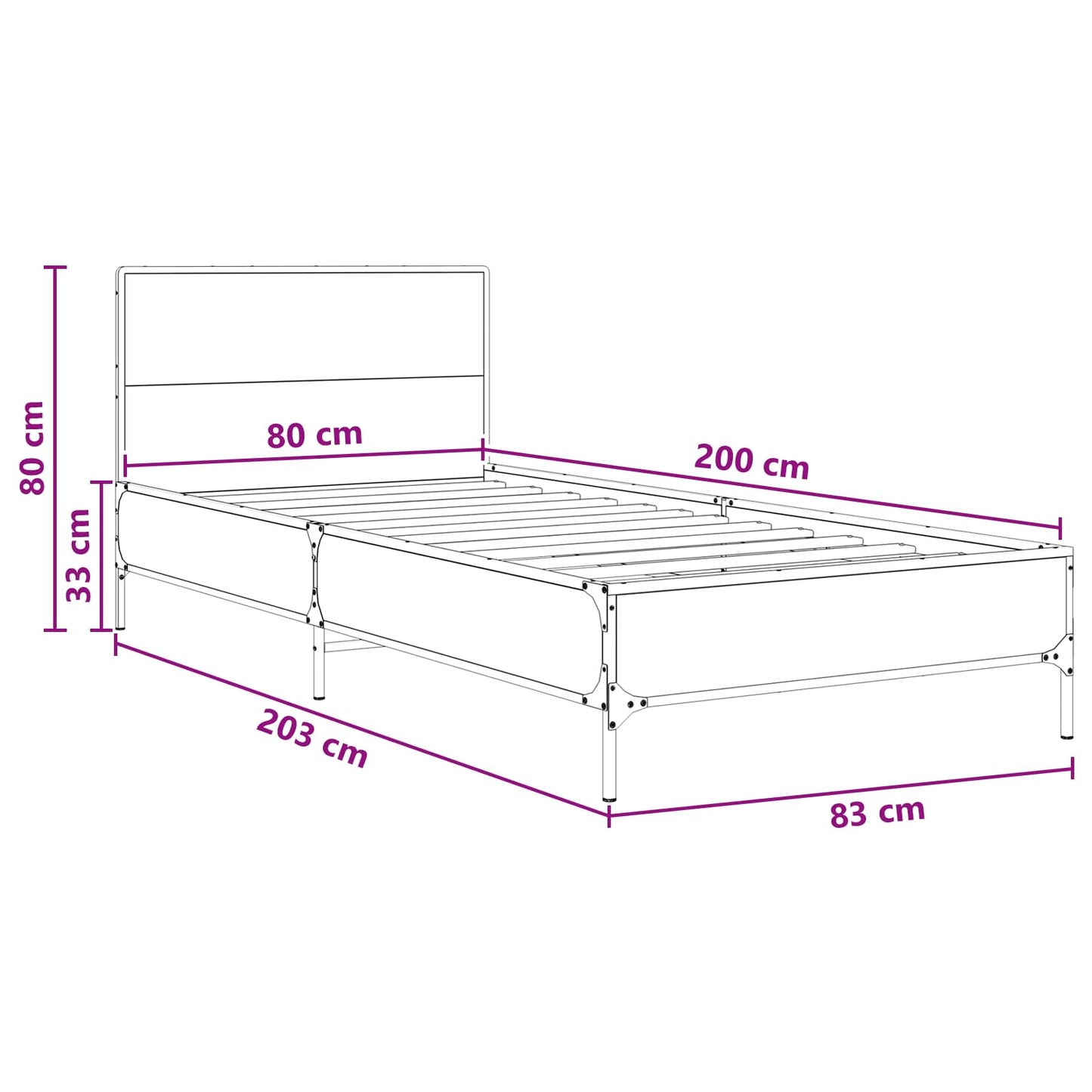 Bed Frame with Headboard Black Oak 80 x 200 cm Engineered Wood