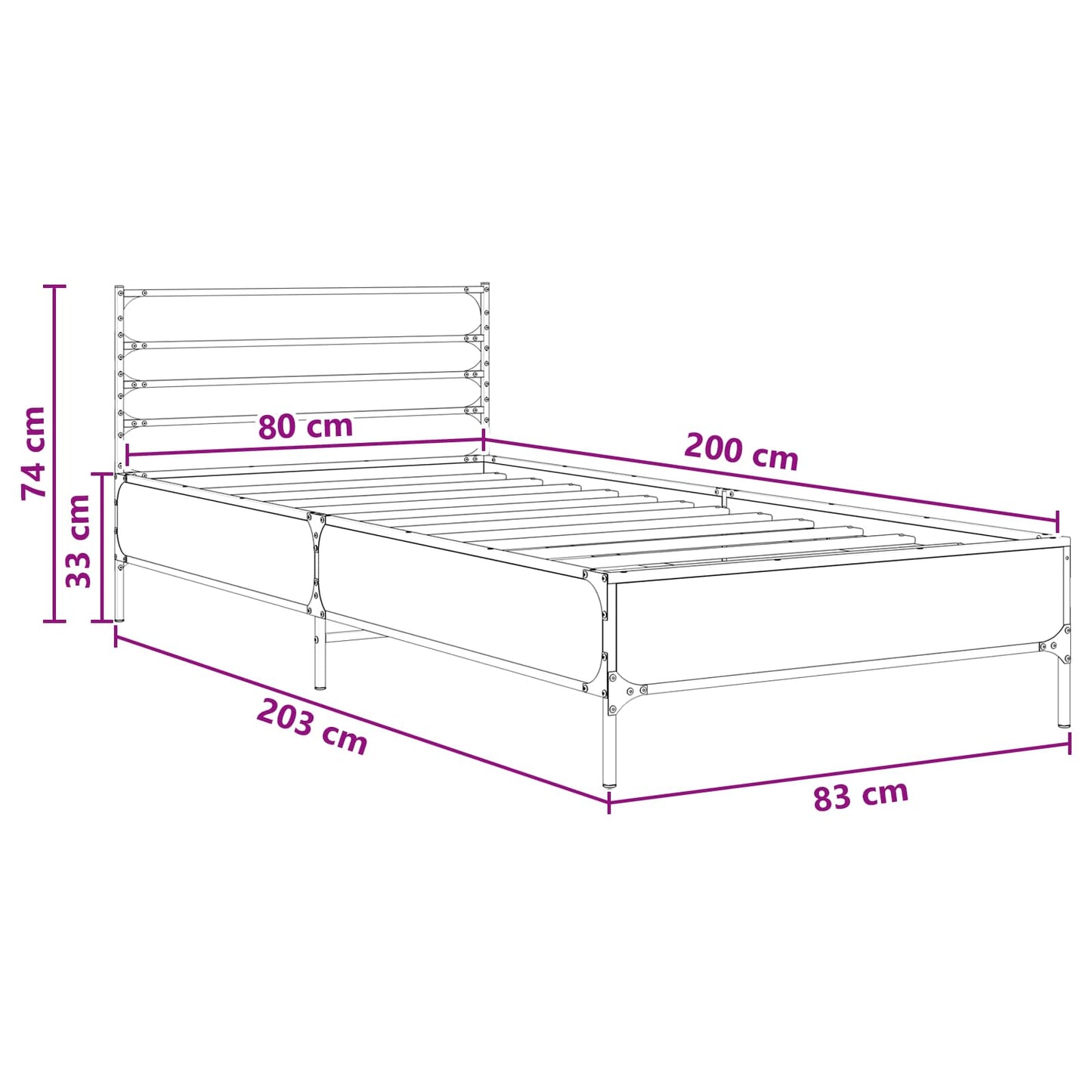 Bed Frame Black Oak 80 x 200 cm Engineered Wood