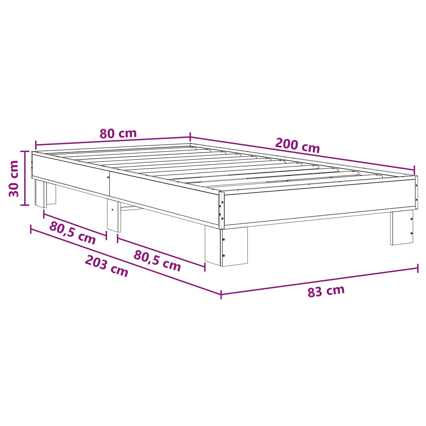 Bed Frame Grey Sonoma 80 x 200 cm Engineered Wood