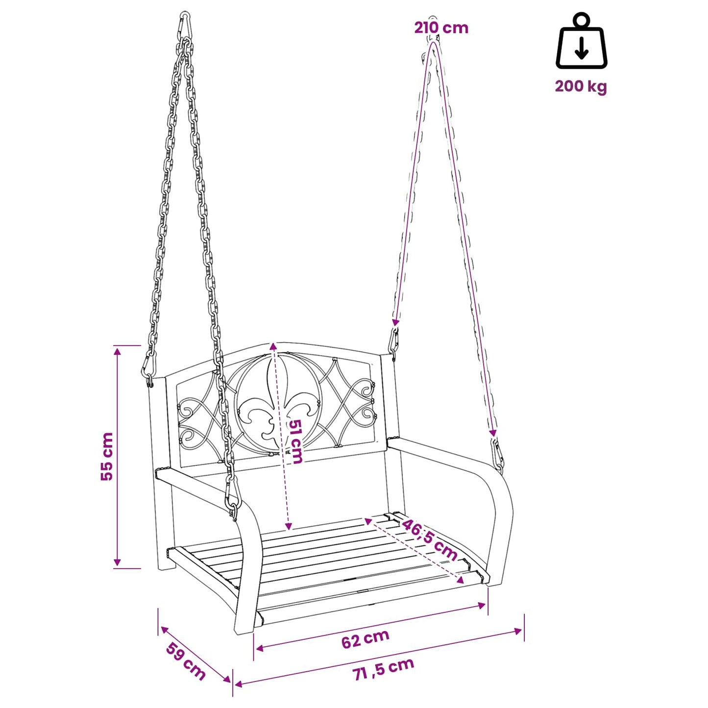 Swing Bench Steel 71.5 x 59 x 55 cm Antique White