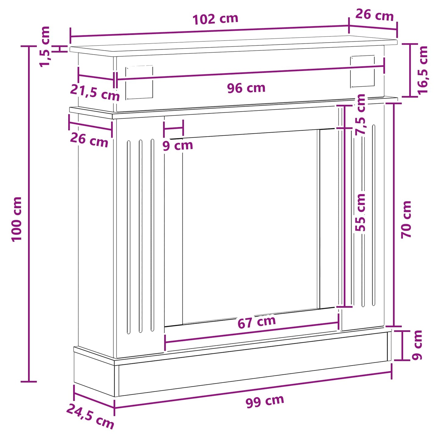 Fireplace Surround Concrete Grey 102 x 26 x 100 cm