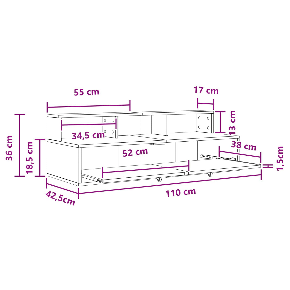 Studio Desk White 110 x 42.5 x 36 cm Engineered Wood