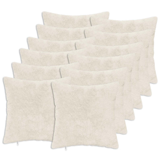 Cushion Cover 12 pcs HEERLEN White 50 x 50 cm Faux Rabbit Fur