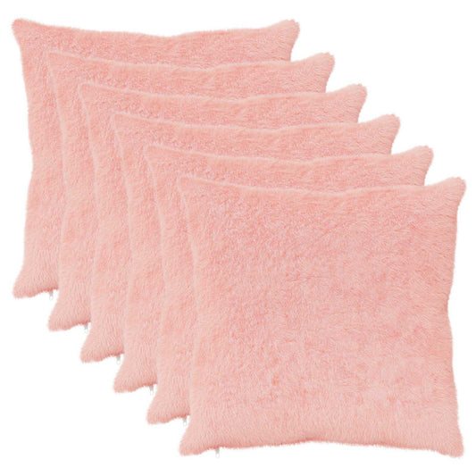 Cushion Cover 6 pcs HEERLEN Pink 55 x 55 cm Faux Rabbit Fur