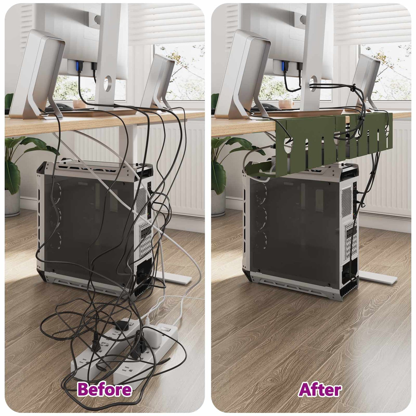 Under Desk Cable Management Tray 2 pcs Olive Green