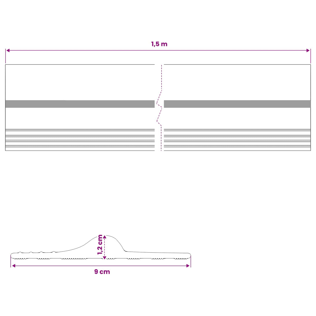 Garage Floor Seal Black and Yellow 12 x 90 mm 1.5 m PVC
