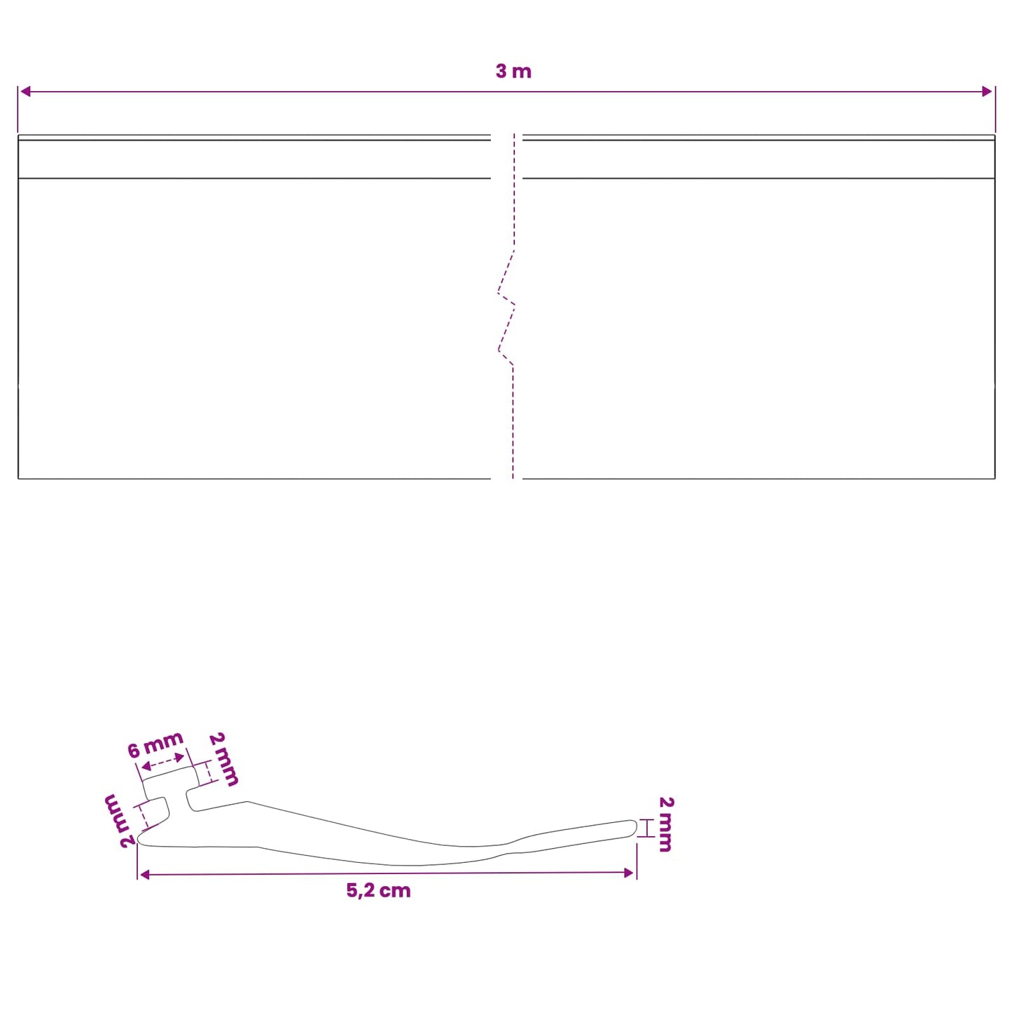 Garage Door Seal Black 52 x 2 mm 3 m PVC